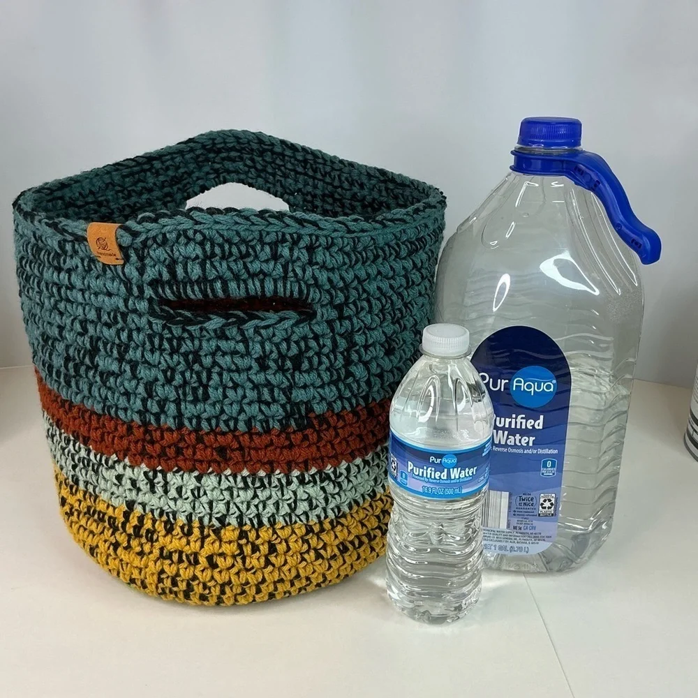 Handcrafted Multicolor Crochet Scrap Woven Tote Bag Basket Storage Handmade Knit